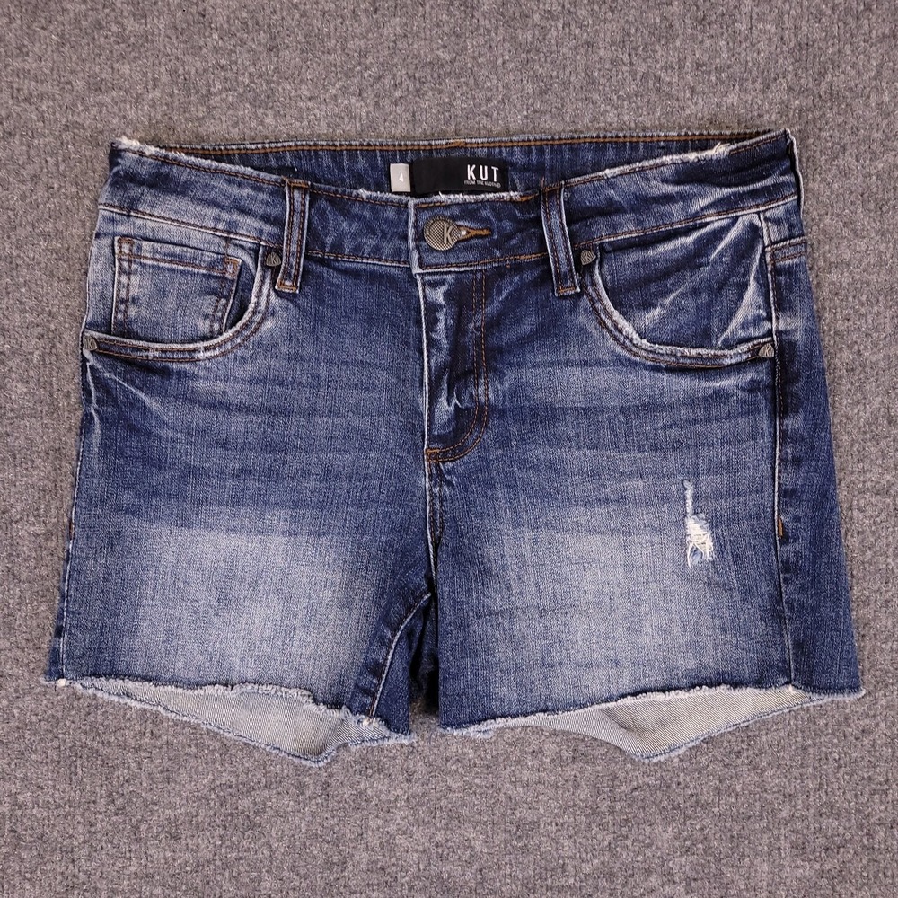 KUT Gidget Fray Short Women Sz 4 (30x4) Mid‎ Rise Distressed Stretch Denim Jorts